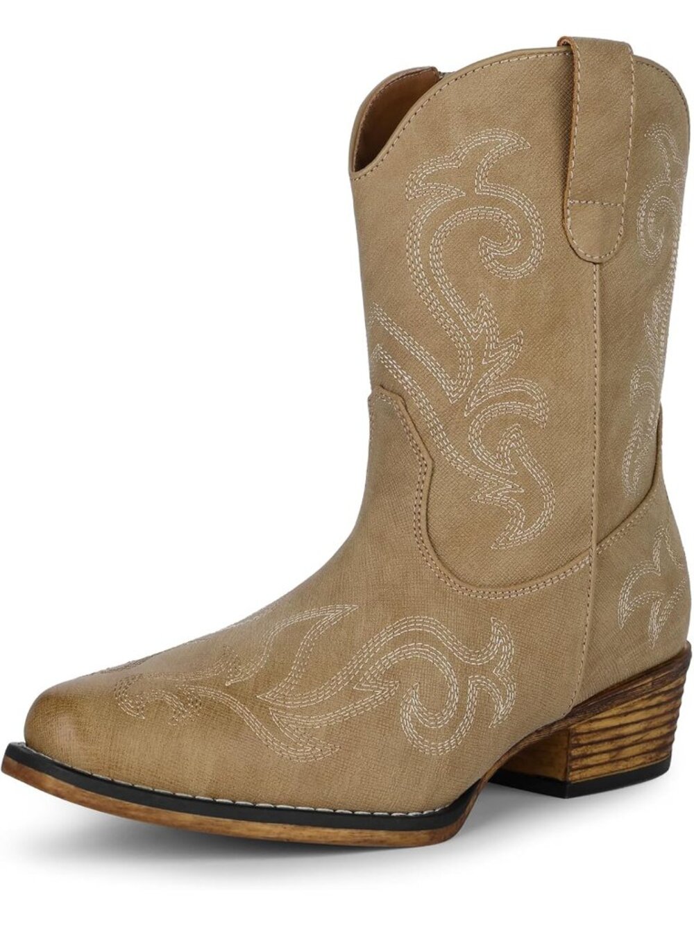 DREAM PAIRS Women's Classic Camel Ankle Cowgirl Boots Square Toe Chunky Heels
